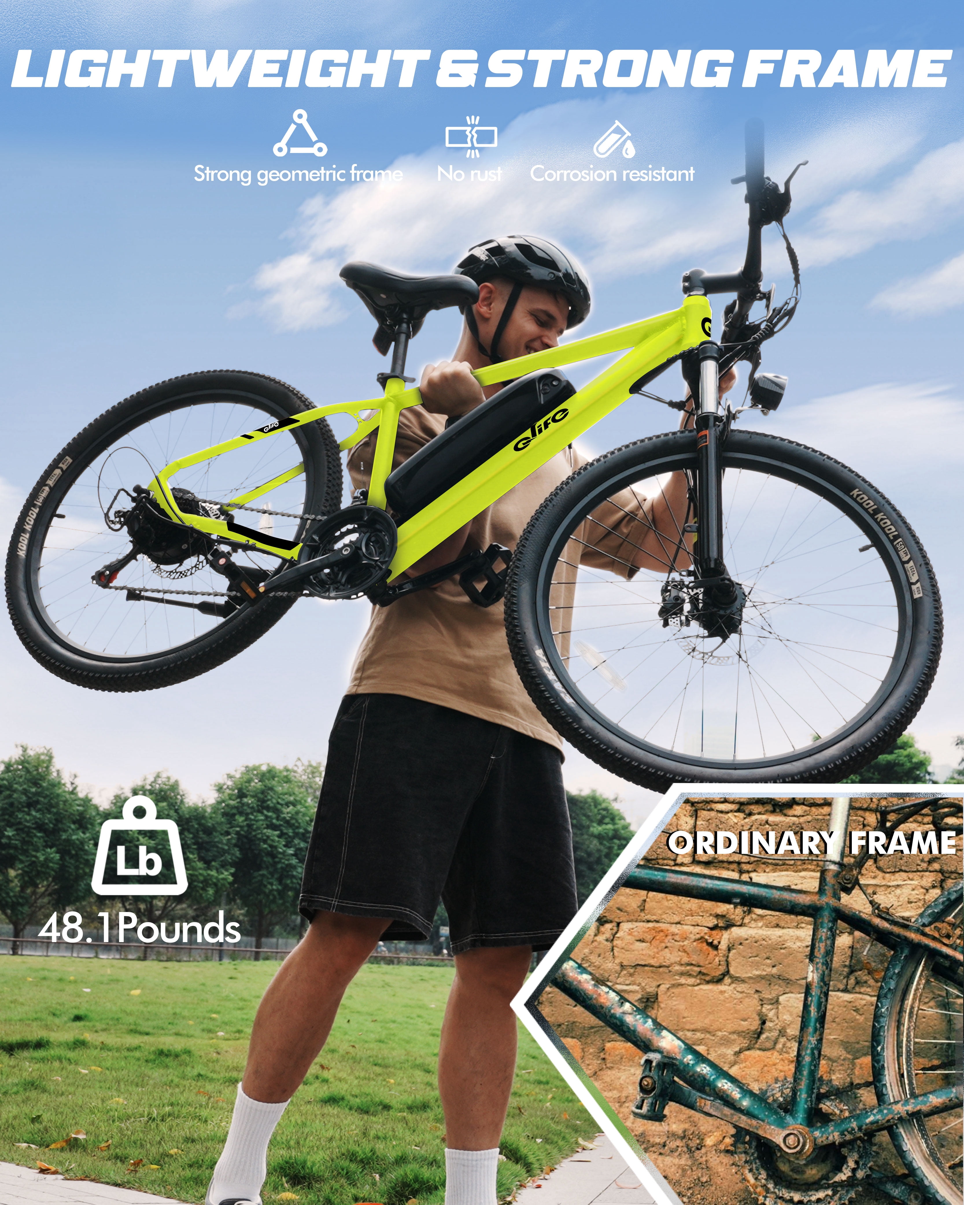 Qlife Racer Electric Bicycle for Adults, 21-Speed Mountain Ebike with Peak 1200W 28MPH Brushless Motor, 48V10.4Ah , 27.5X2.1 Tire,Green