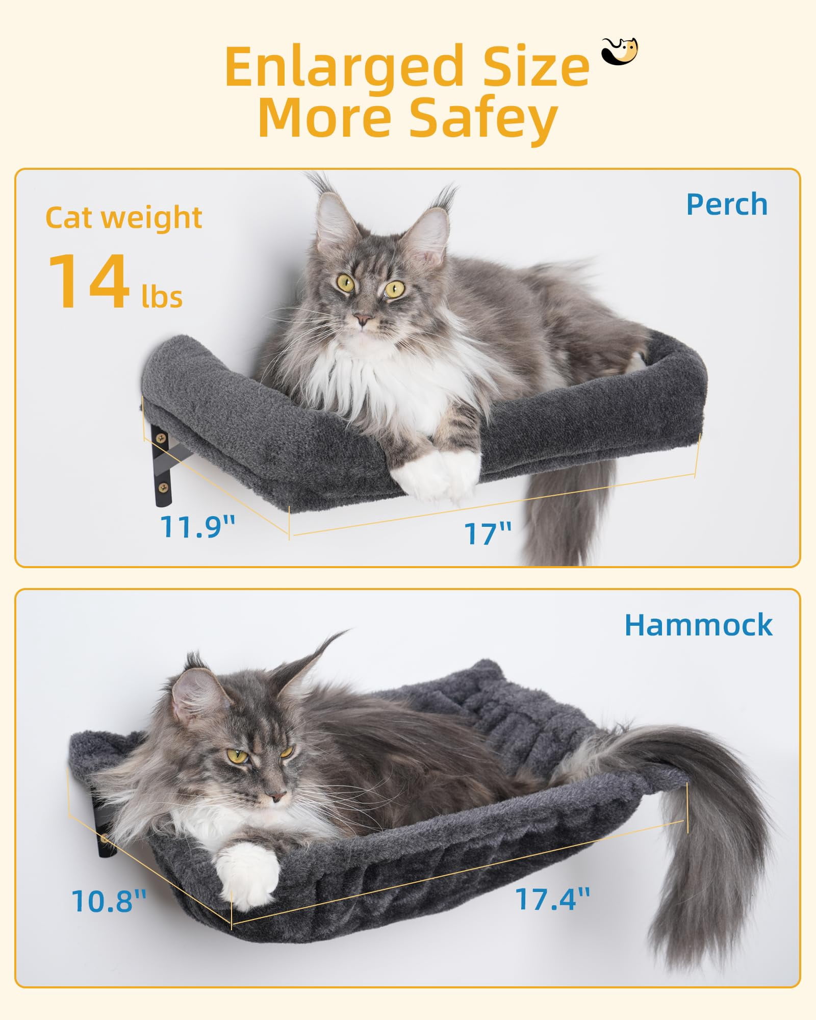 Wall-Mounted Cat Climbing Set 5-in-1 Perch and Hammock for Indoor Adult Cats