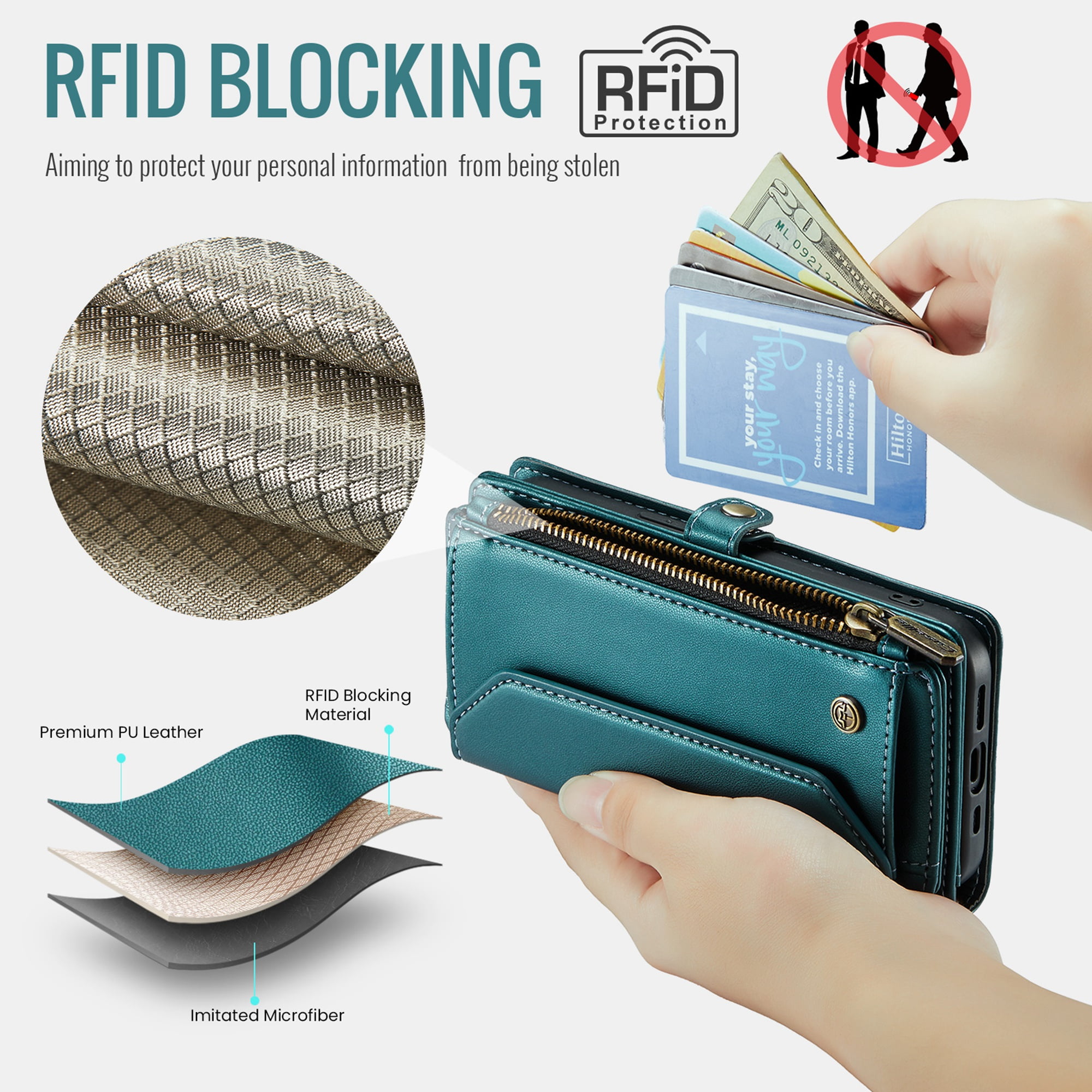 Dteck Crossbody Wallet Case for iPhone 16 RFID Blocking 10-Card Holder Soft PU Leather Magnetic Snap Shoulder Strap Zipper Pocket Phone Case Fit for iPhone 16,Green