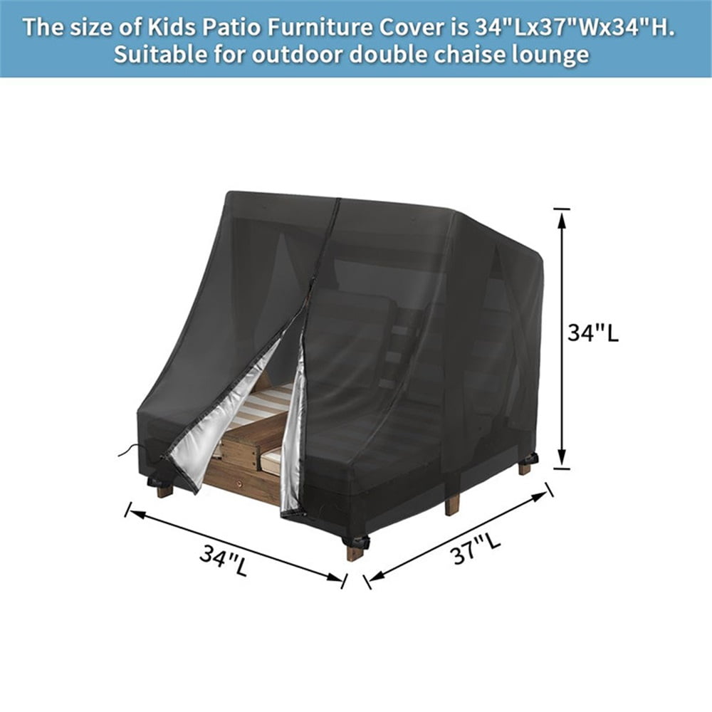 Chaise Lounge Cover for Wooden Double Chaise Lounge, Waterproof Kids Patio Furniture Set Cover, Weatherproof Covers for Kid Pets Patio Pool Furniture - 34"L x 37"W x 34"H