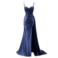 thumbnail image 1 of Vestido de fiesta RUMUGUYA Clásico de satén de encaje largo con forma de sirena, azul marino, 1 of 6