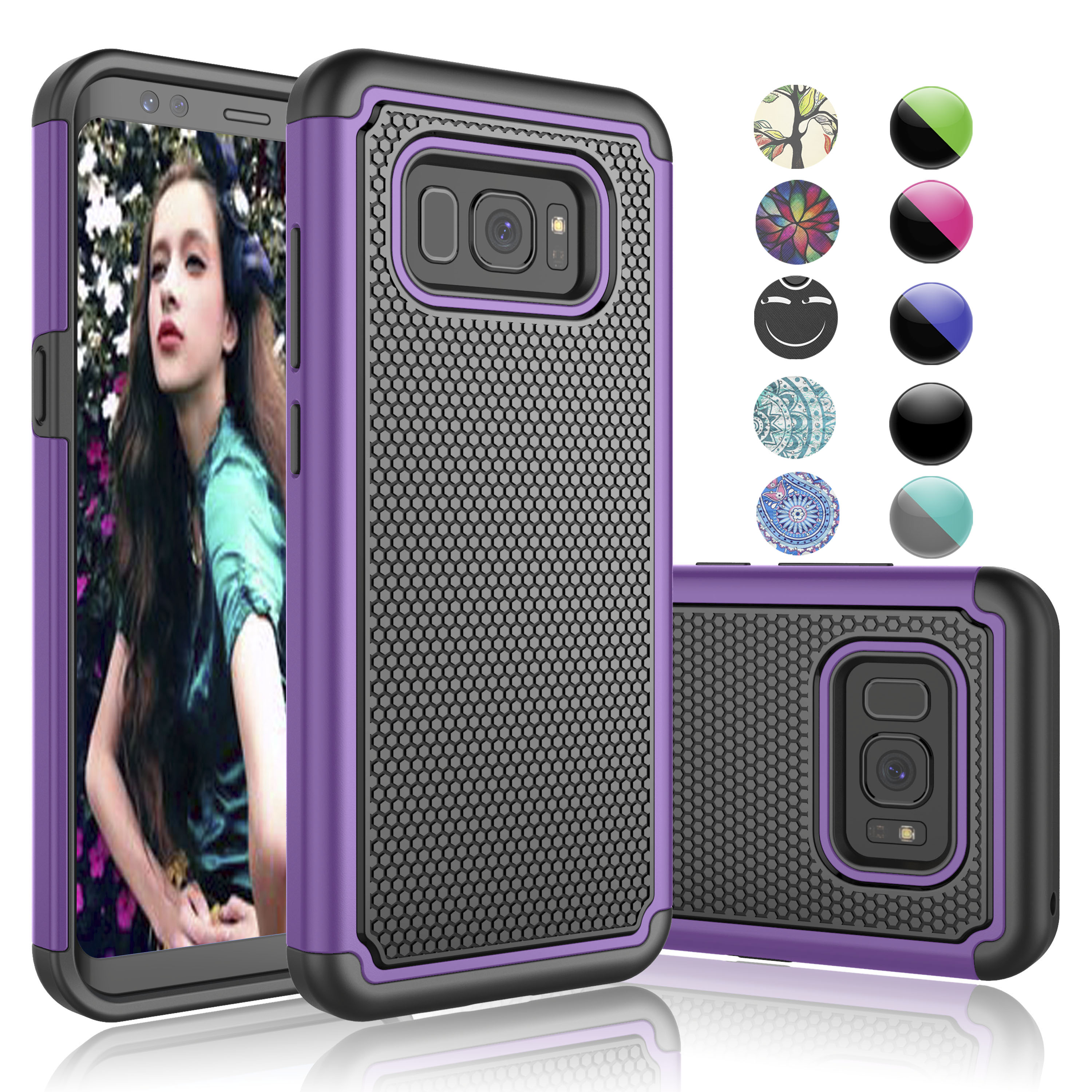 Samsung Galaxy S8 Case, Galaxy S8 Sturdy Case, Njjex [Purple] Rugged Rubber Double Layer Plastic