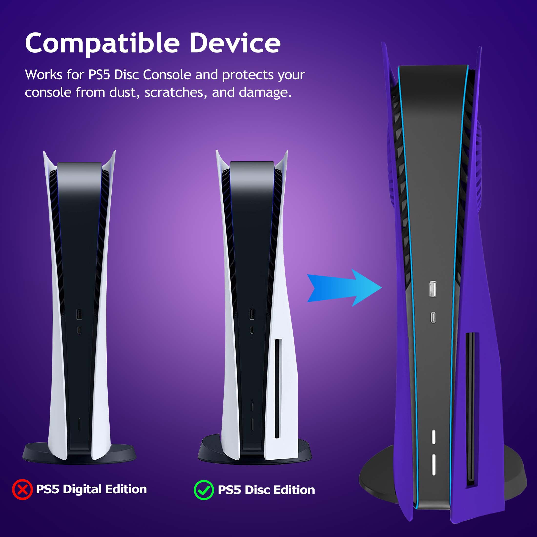 Faceplate for Original PS5 Disc Edition, PS5 Cover Plates with Cooling Vents & Dust Filter, Purple