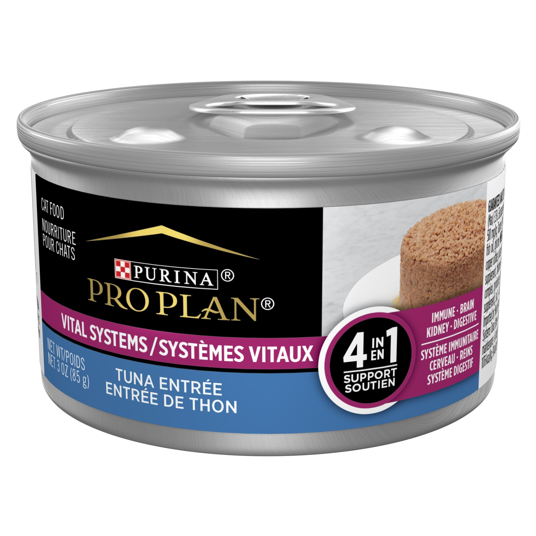 (6 pack) Purina Pro Plan Vital Systems Tuna Entree Wet Cat Food Pate 4-in-1 Brain, Kidney, Digestive and Immune Formula, 3 oz Can