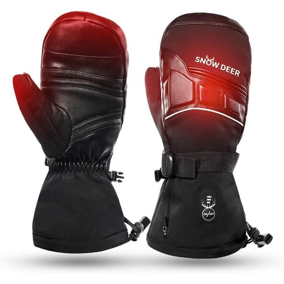SNOW DEER Heated Mittens for Men and Women Waterproof Ski Gloves with Touchscreen 7.4V 2200mAh Battery Gloves Electric Rechargeable Thermal Mittens for Hands Warm