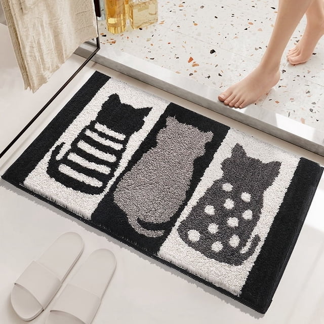 Alfombra de baño hermosa alfombra de ducha, lujoso felpudo de alta absorción y antiderrapante, lavadora en máquina adecuada para baño, Gato blanco y negro