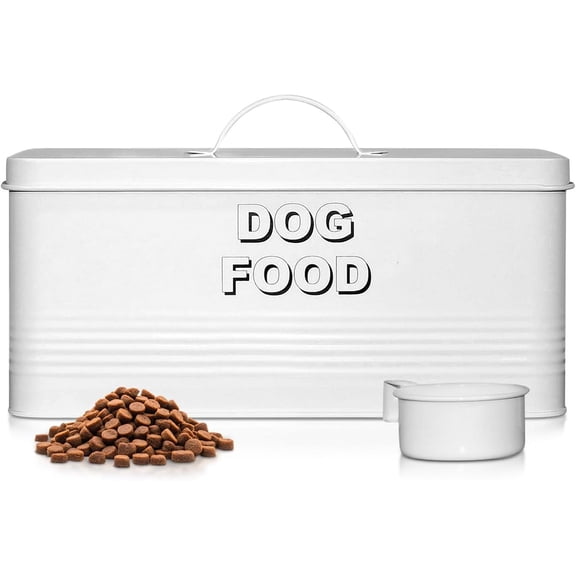 10 lb Rectangular White Metal Pet Food Storage Container with Scoop