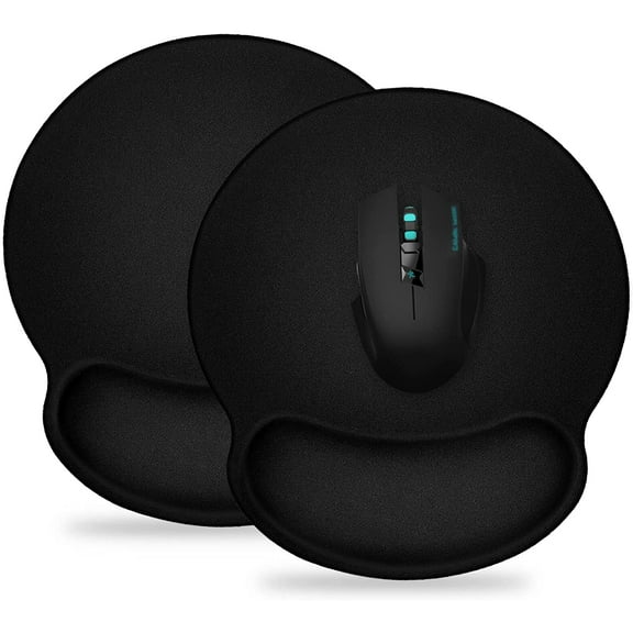 Mouse Pad with Support Bar, Ergonomic Mouse Pad with Gel Wrist Rest Support, Gaming Mouse Pad with Lycra Cloth, Non-Slip PU Base for Computer, Laptop, Home, Office & Travel, Black (2)