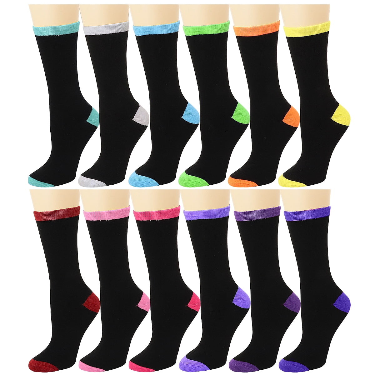 12 Pairs Women's Crew Socks Fancy Novelty Designed Size 911 Multicolor