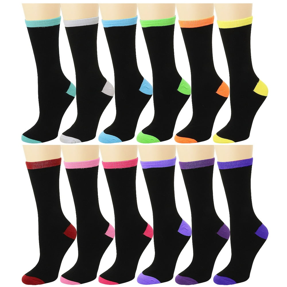 Falari 12 Pairs Women's Crew Socks Fancy Novelty Designed Size 911