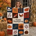 thumbnail image 3 of Thanksgiving Throw Blanket, Happy Thanksgiving Turkey Pumpkin Pilgrim Hat Patchwork Print Soft Flannel Fleece Blanket, Warm Cozy Fall Blanket for Couch Bed Sofa, Holiday Gift, 3 of 3