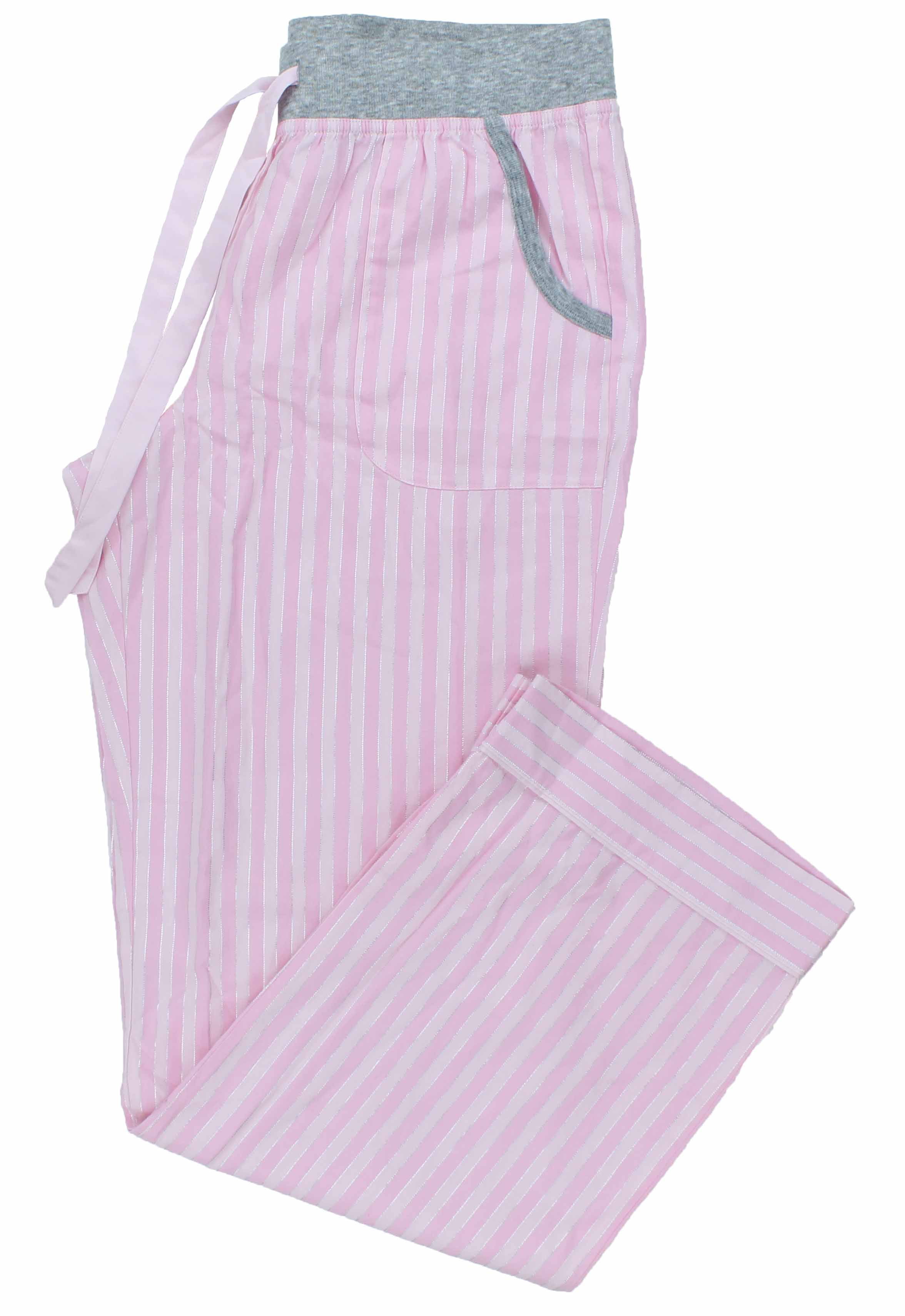 Details about   $60 Victorias Secret Flannel Pajama 2pc Set PINK WHITE STRIPED PANT GRAY TEE M 