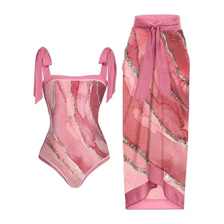 YanHoo Women s One Piece Swimsuit with Beach Cover up Wrap Skirt Hawaiian Boho Floral Print Bikini Set Two Piece Bathing Suit Swimsuit Coverup for Women Clearance Sale