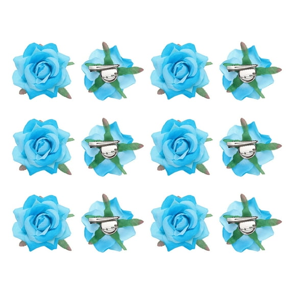 12 Pcs Rose Flower Hair Clips 3 Inch Flower Hair Pins for Women Hair Accessories Lake Blue