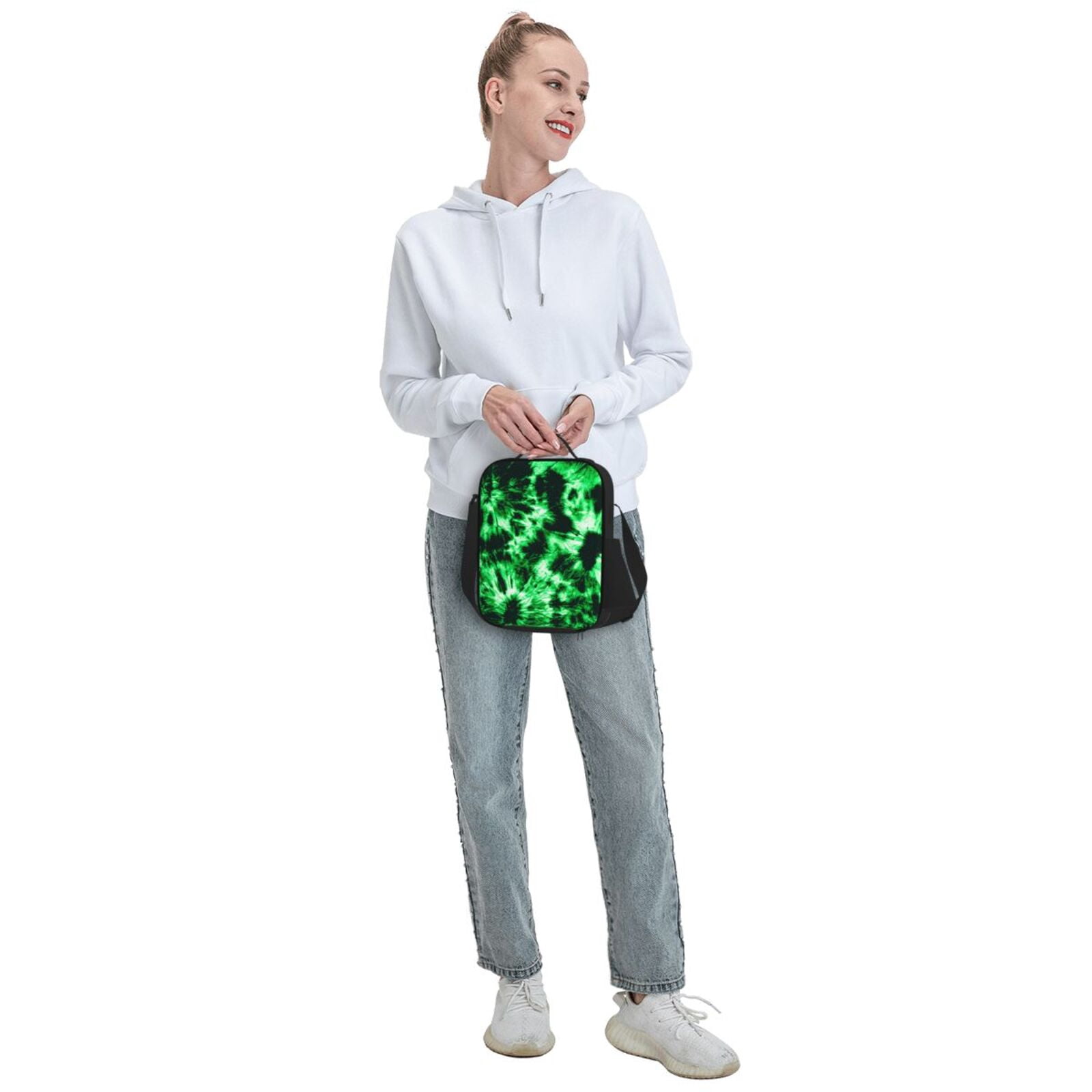 Defioc Green Tie Dye Print Lunch Box for Men & Women, Insulated Lunch Bag Thickened Thermal Leakproof Lunch Tote Bag for Adult Office Travel Picnic