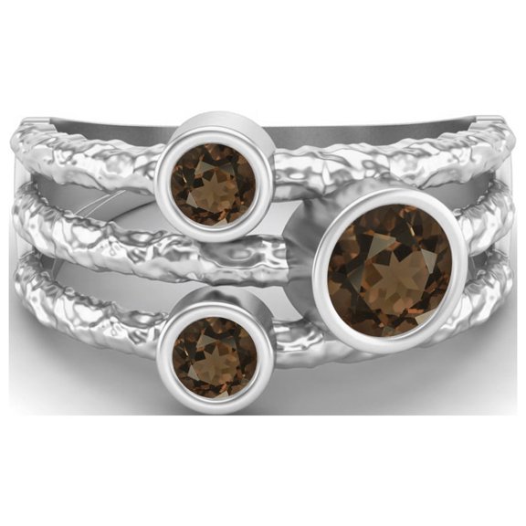 5mm Round Smoky Quartz Handmade Split Shank Band 925 Sterling Silver Trio Stone Women Valentines Day Gifts Ring