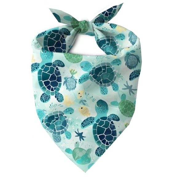 1 pack Turquoise Turtle Dog Scarf, Mint Green Ocean Print Pet Bandana for Medium Large Dogs, Beach Walking Accessory