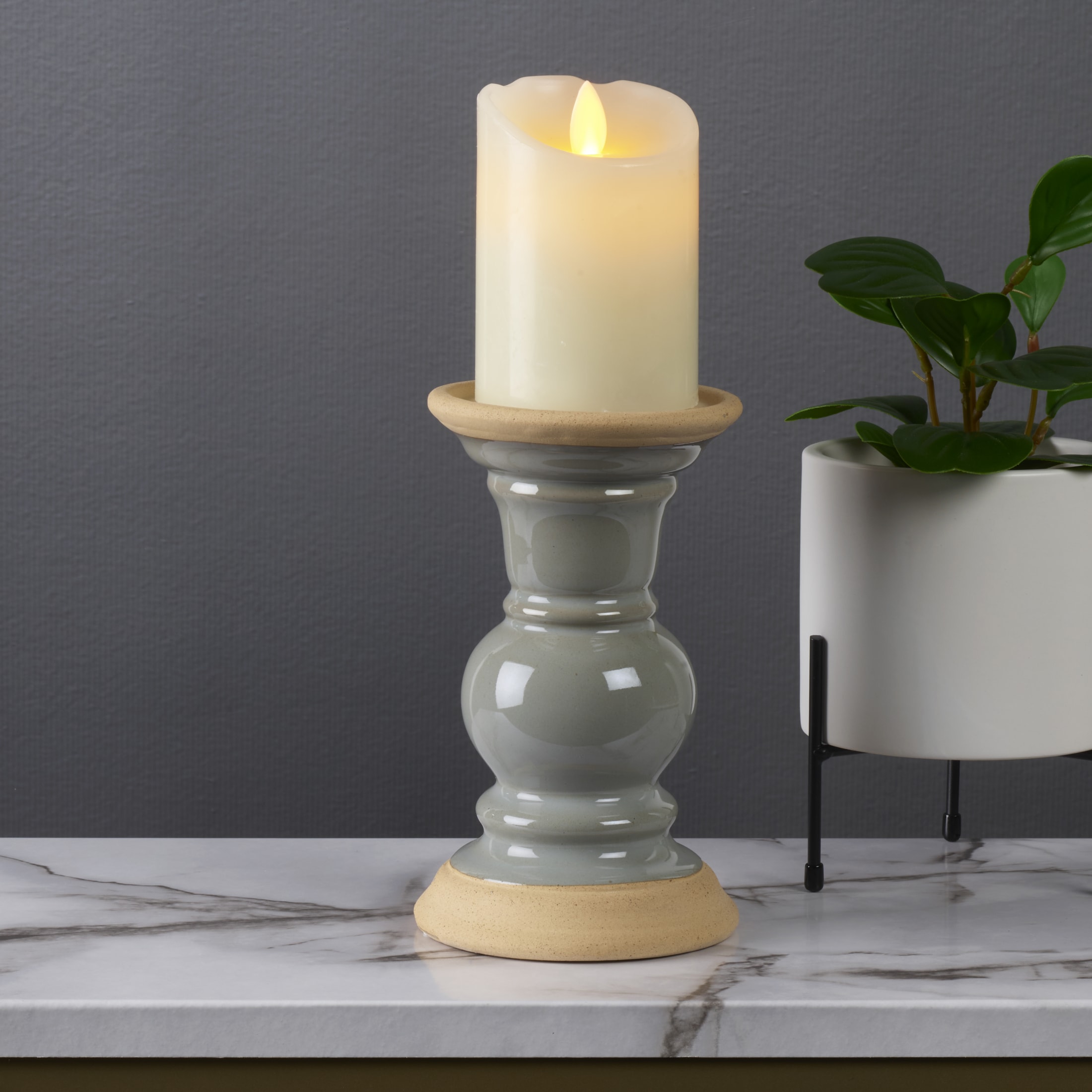 Elements 7.13 inch Ceramic Candleholder, Gray
