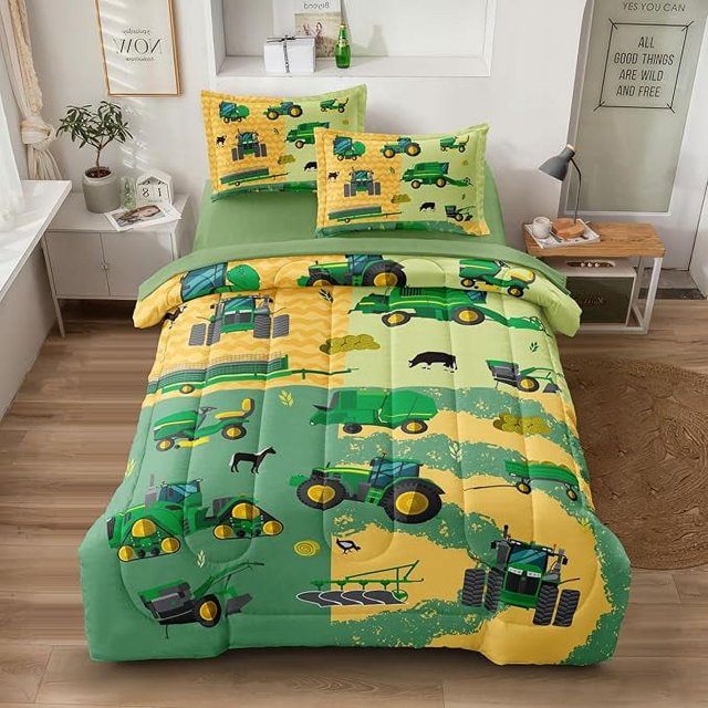Juego de Cama de Construcción para Niños Ropa de Cama de Tractor de Granja 5 Piezas Coches