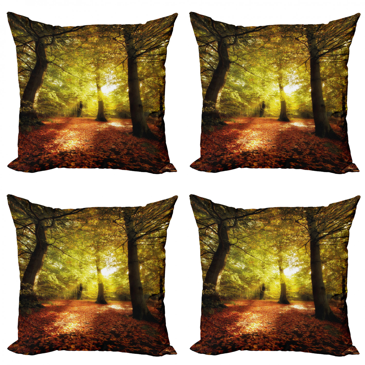 Fall Throw Pillow Cushion Case Pack of 4, Blurry Hazy View of Forest