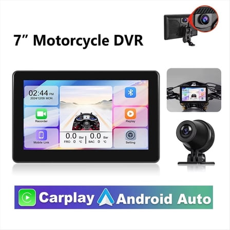 Motorcycle 7in DVR Wireless CarPlay Screen Android Auto Multimedia Player Dash Cam Navigation Monitor Front Rear Camera,1 x Motorcycle Carplay Screen 1 x Cameras,Black