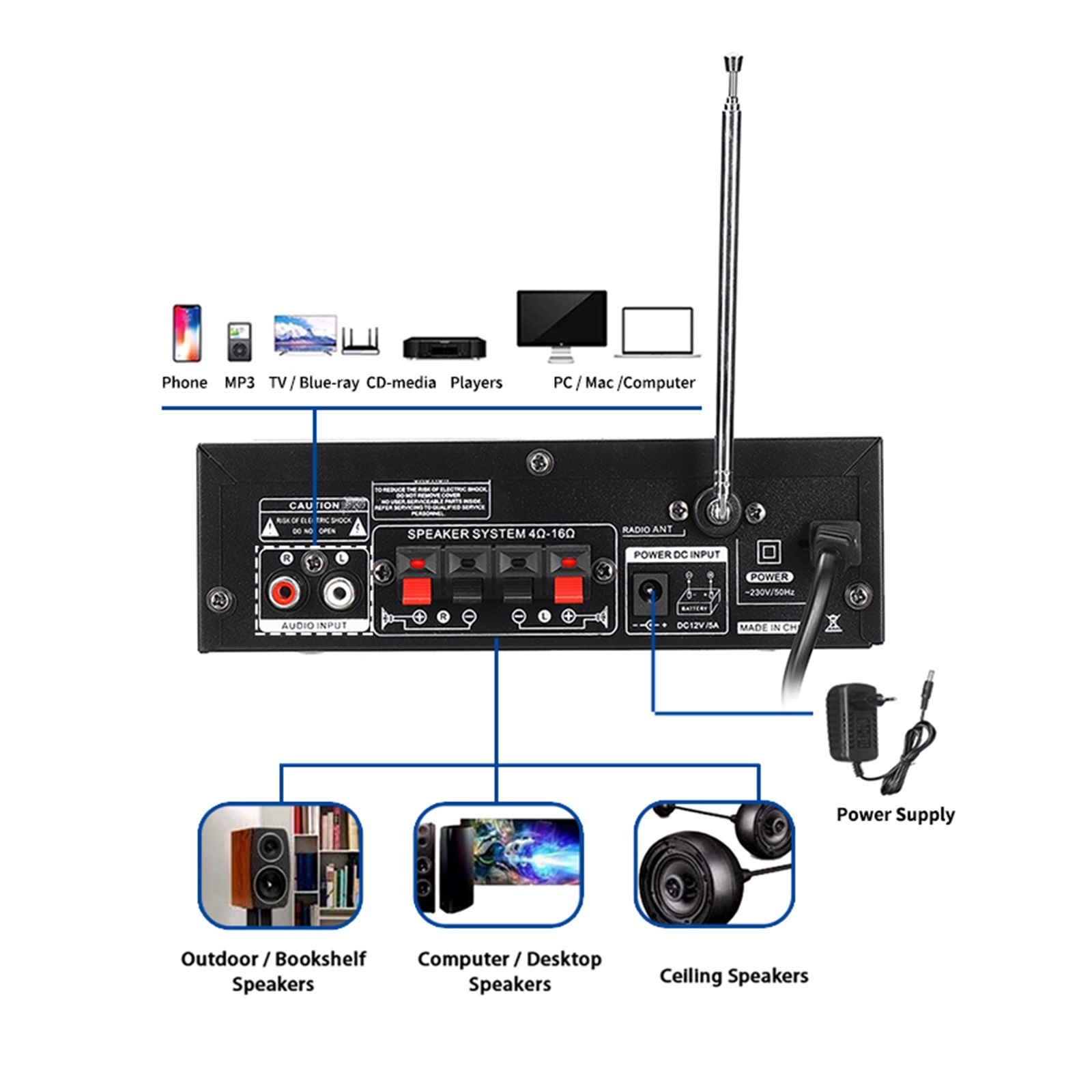600W Home Professional Amplifier Amplifier Subwoofer Amplifier Home Theater Sound System Mini Amplifier