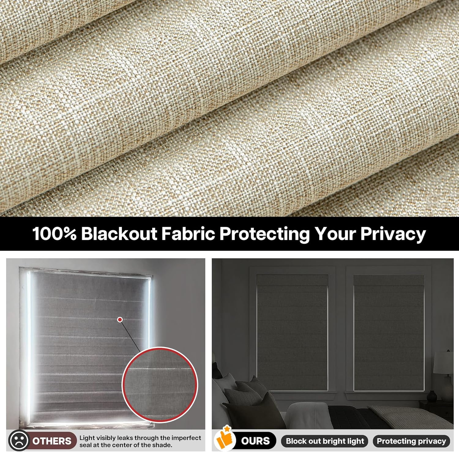 LazBlinds No Tools No Drill TDBU Cordless Roman Shades for Window, Thermal Insulated UV Blocking, 100% Blackout Fabric Blinds for Bedroom & Living Room, 31"W x 64"H, Blackout - Beige