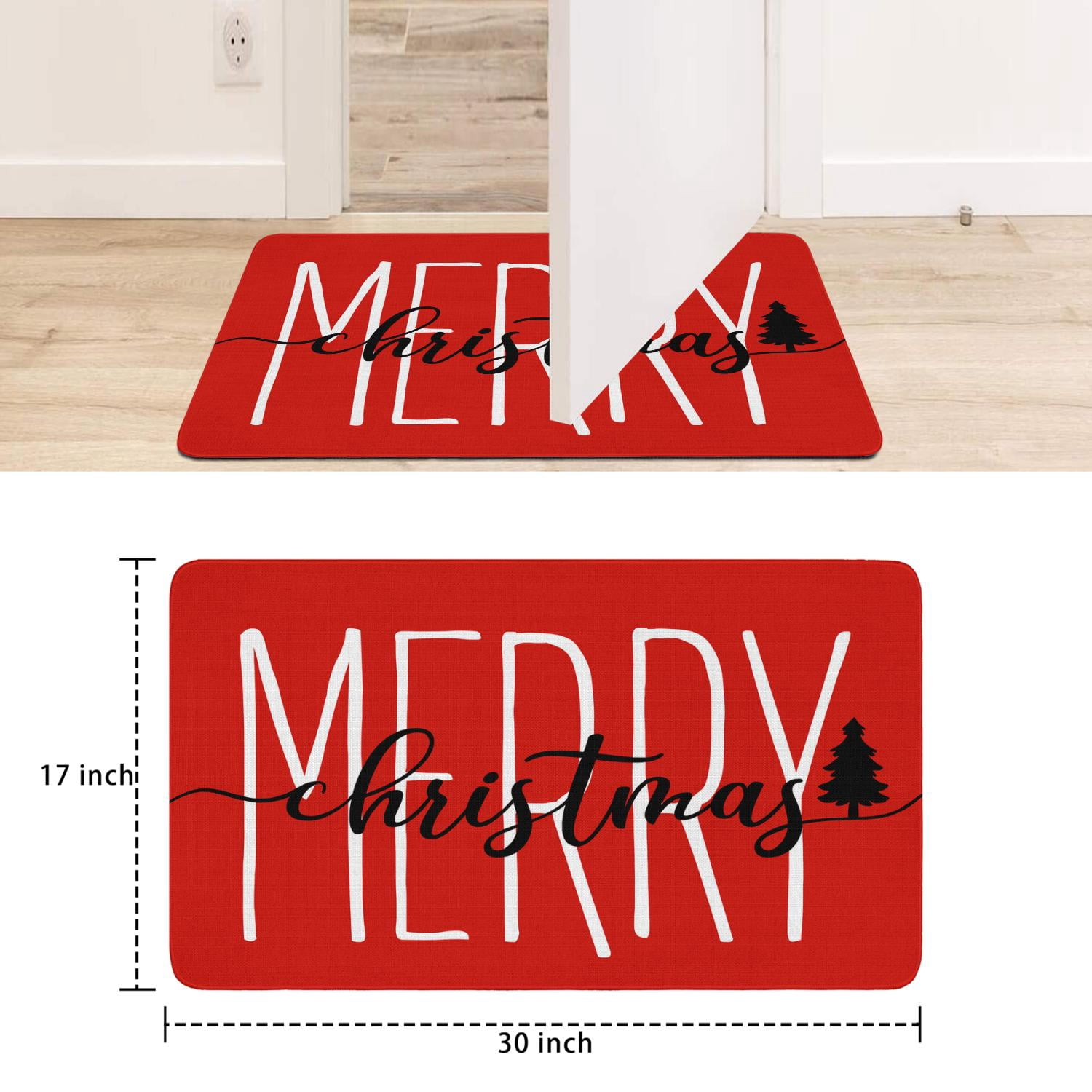 Merry Christmas Door Mat 30 X 17 Inch Christmas Red Doormat Indoor Outdoor Entrance Floor Rug Non Slip Winter Christmas Decor Rubber Welcome Mats
