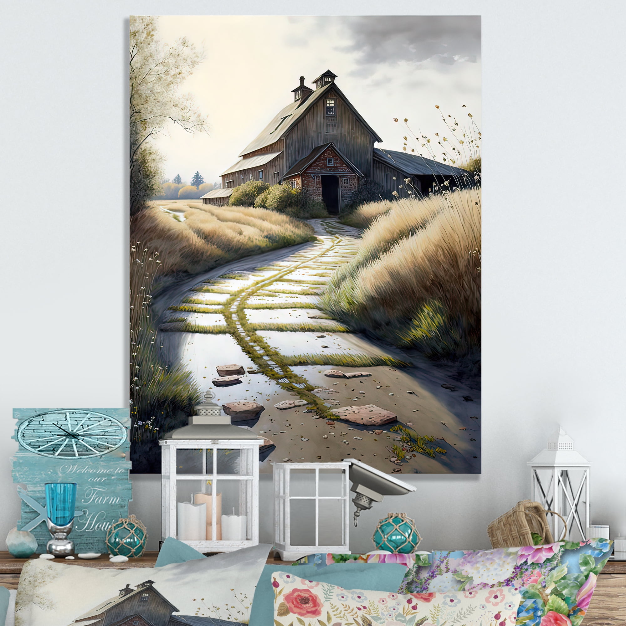 Designart Picturesque Winding Path And Barn V Canvas Wall Art