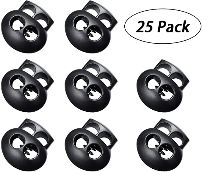24 24 Pack Spring Loaded Plastic Round Double Holes Stoppers Cord Ends Fastener Oval Toggle Locks for Drawstrings Shoelace Backpacks Paracord Crafting Camping Hiking or Lanyards