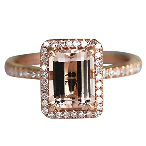 HeartsAndYou 4ct Emerald Natural Morganite Moissanite Accent Halo Ring 14k SOLID Rose Gold