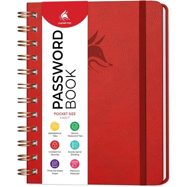 xianyou-Password Book Spiral \u2013 Mini Internet Address & Password Organizer with Laminated Alphabetical Tabs \u2013 Small Password Keeper Journal \u2013 Hardcover, Pocket Size, 4.7x5.7\u201d (Red)