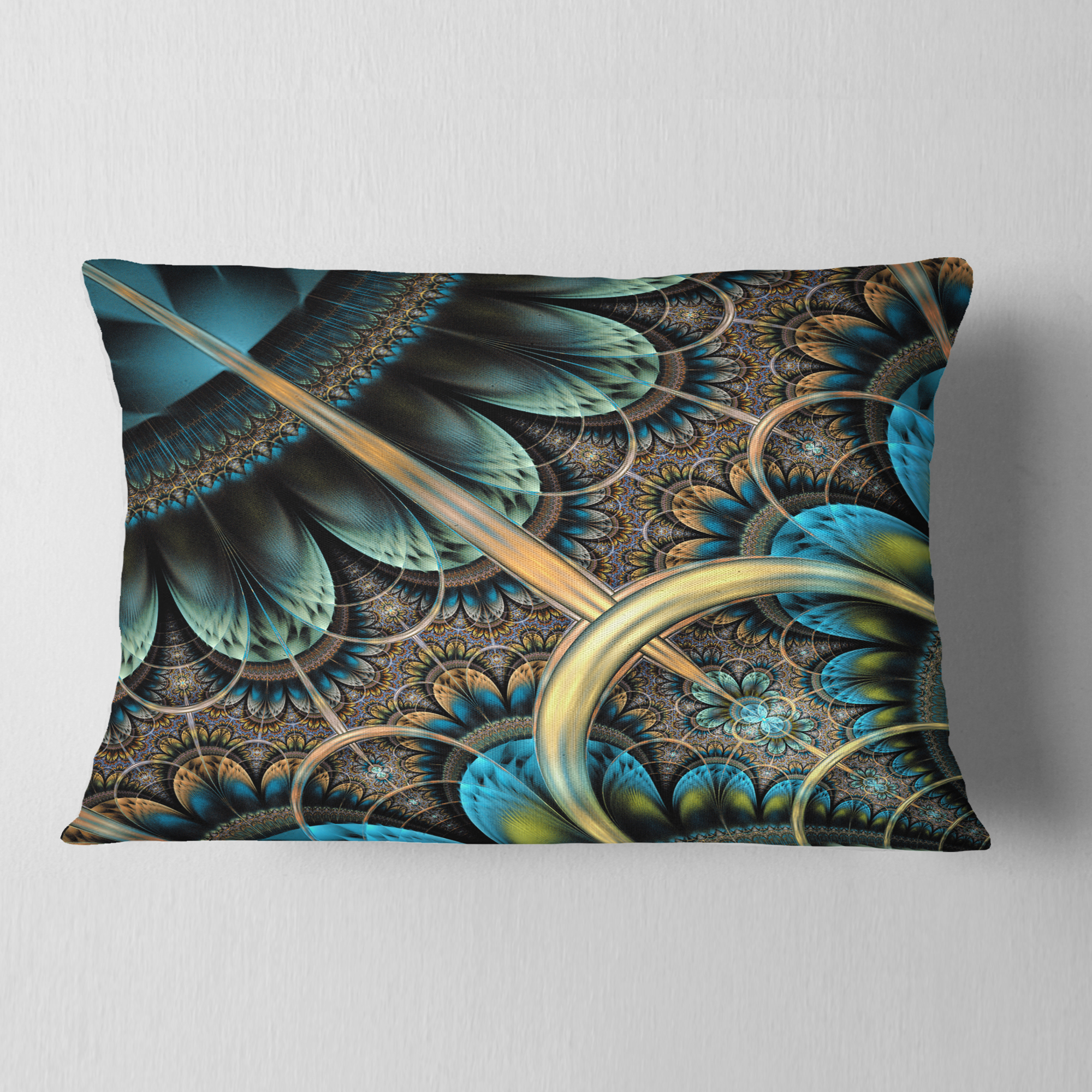 Designart Large Blue Brown Fractal Floral Pattern - Floral Throw Pillow - 12x20