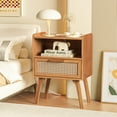 thumbnail image 5 of 22.87" Boho Night Stands with Charging Station, Rattan Farmhouse Nightstands with Drawer and Shelf, End Table Bed Side Table for Bedroom Enrtyway Living Room, Light Brown, 5 of 7