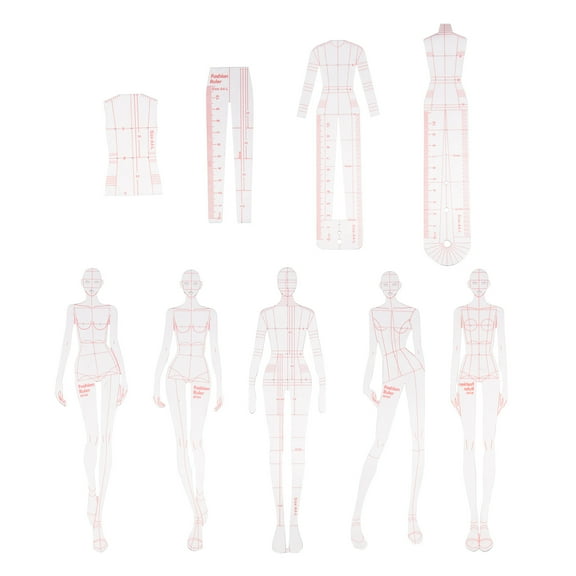 Fashion Illustration Rulers Sketching Templates Ruler Sewing Humanoid Patterns Design Clothing Measuring,Combination