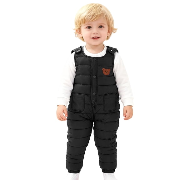 Byoo Padded Down Romper Jumpsuit for Toddler Girls Solid Color Lined Thick Baby Trousers Soft Warm Puffer Overall Pants,Black