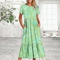 thumbnail image 2 of Penkiiy Robe d'Été Décontractée à Manches Courtes pour Femmes, Col Rond, Robe de Plage Maxi Fluide à Étages avec Poches, Imprimé Brillant, 2TG, Vert Menthe, 2 of 7