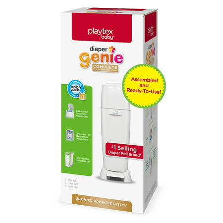 Playtex Diaper Genie Complete Assembled Diaper Pail with Odor Lock Technology & 1 Full Size Refill, White (1 pail and 1 refill per