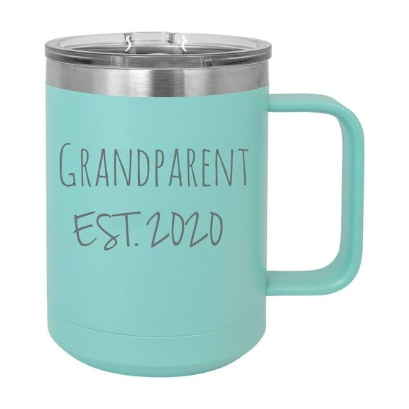Grandparent Est. 2020 Established Stainless Steel Vacuum Insulated 15 Oz Engraved Double-Walled Travel Coffee Mug with Slider Lid
