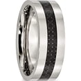 thumbnail image 4 of Stainless Steel Polished With Black Carbon Fiber Inlay 8mm Flat Band (Size 9) Made In China sr123-9, 4 of 5