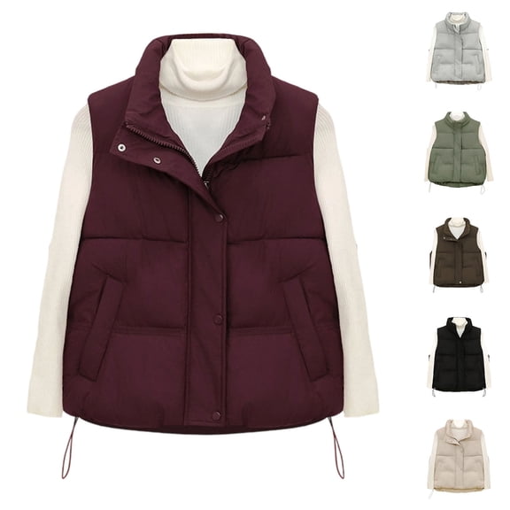 Miluxas Womens Fall Vests Sleeveless Cotton Padded Jacket Zip up Warm Winter Casual Loose Coat Wine XL(XL)
