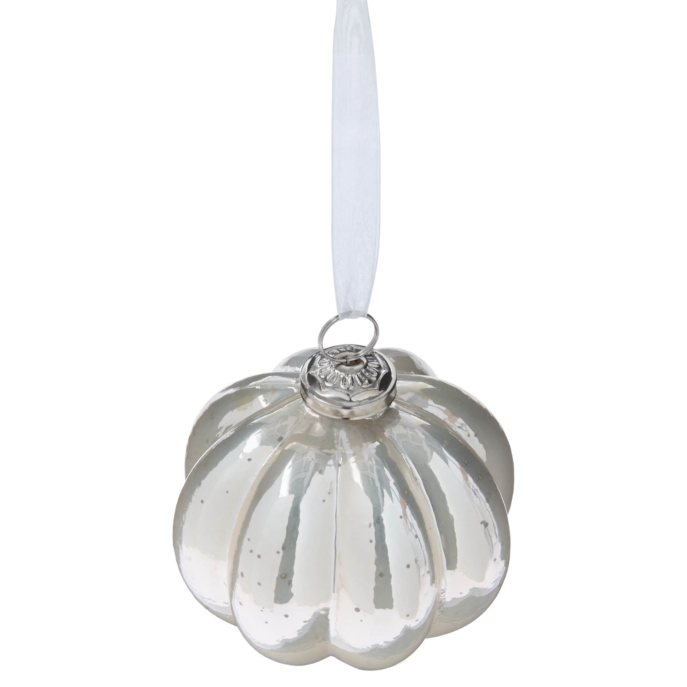 Silver Mercury-Style Glass Ribbed Christmas Ornament, 3.8", by Holiday Time