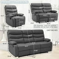 thumbnail image 2 of Leather Reclining Sofa 3-Seater, Triple Recliner Chair for Living Room, RV, Home Theater Seating(Gray,3 Seater Sofa+Loveseat+Recliner), 2 of 7