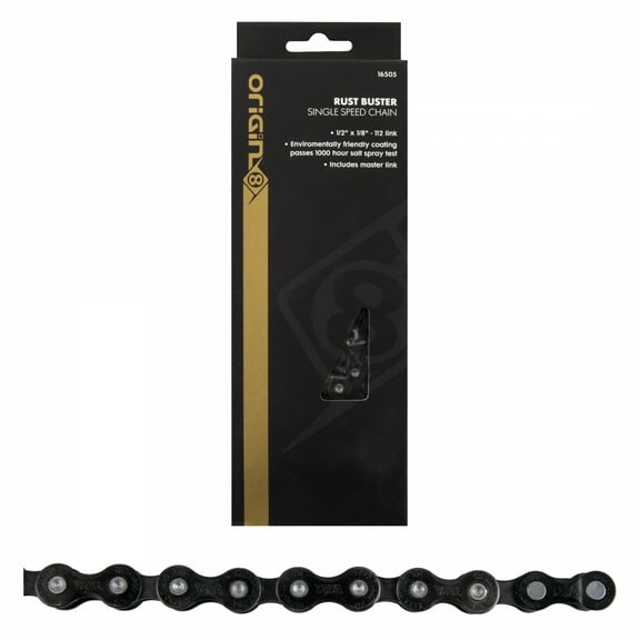 Bicycle Chain Origin8 1/2x1/8 1s Rust Buster Black 112L with Master Link