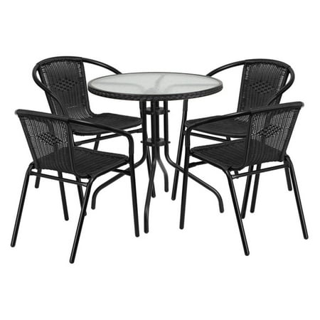 Flash Furniture Outdoor Patio Dining Set, Glass Table with 4 Rattan Chairs, Multiple Colors and Shapes