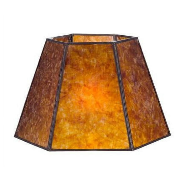 Amber Mica 12 Inch Hex Washer Fitter Lampshade with Matching Harp and Finial 7x12x8