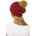 thumbnail image 3 of C.C Hat-43 Thick Warm Cap Hat Skully Faux Fur Pom Pom Cable Knit Beanie Burgundy, 3 of 4