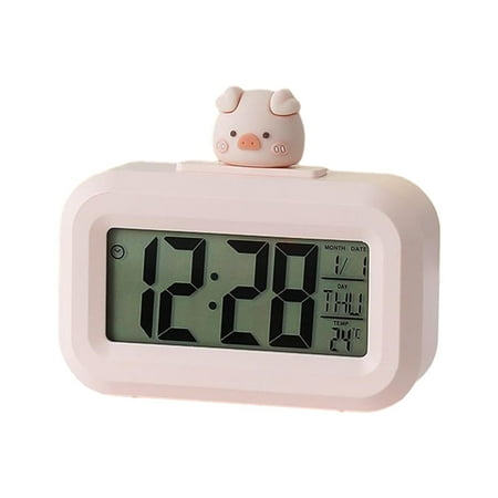 Cute Electronic Alarm, Eye Electronic Clock Clear Display for Girls for Bedroom Mini Size (Piggy)