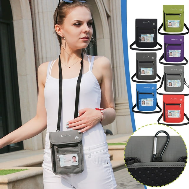 Fiudx Bolso Bandolera Multifuncional para Pasaporte, con Protección Rfid, Diseño Ligero de Nailon, Almacenamiento Seguro para Viajes, Cómodo Bolsillo para El Cuello, para Hombre y Mujer, Tamaño 23,5