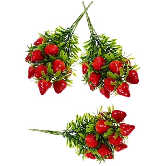 DEEPCRAFF Set of 3 Artificial Strawberry Branches with Lifelike PVC Leaves for Wedding, Party, Home and Vase Decoration